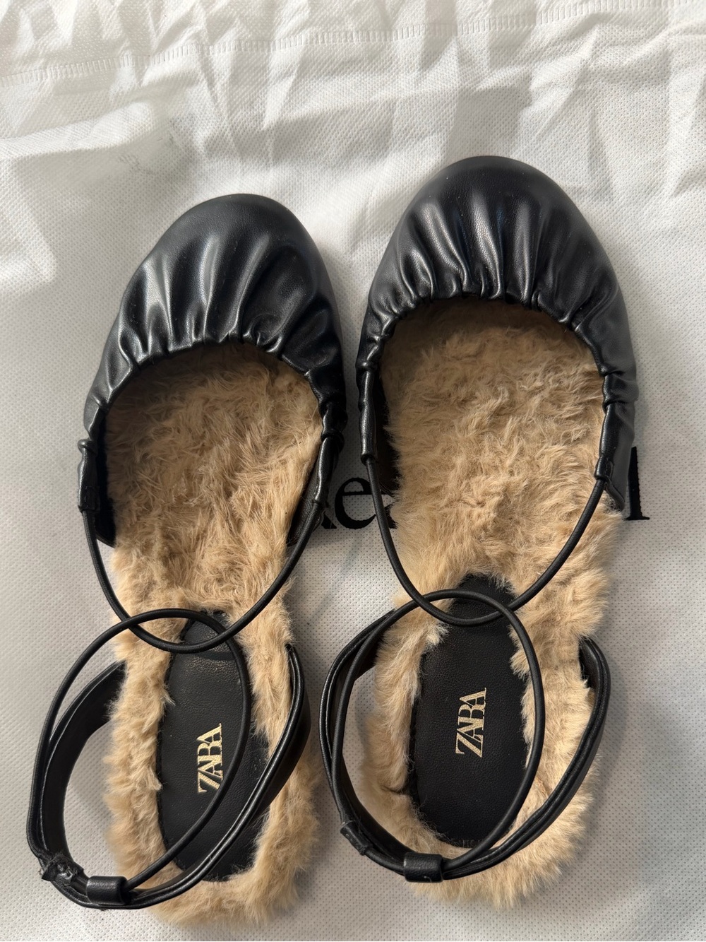 Zara Fur Leather slippers Sandal sz 36